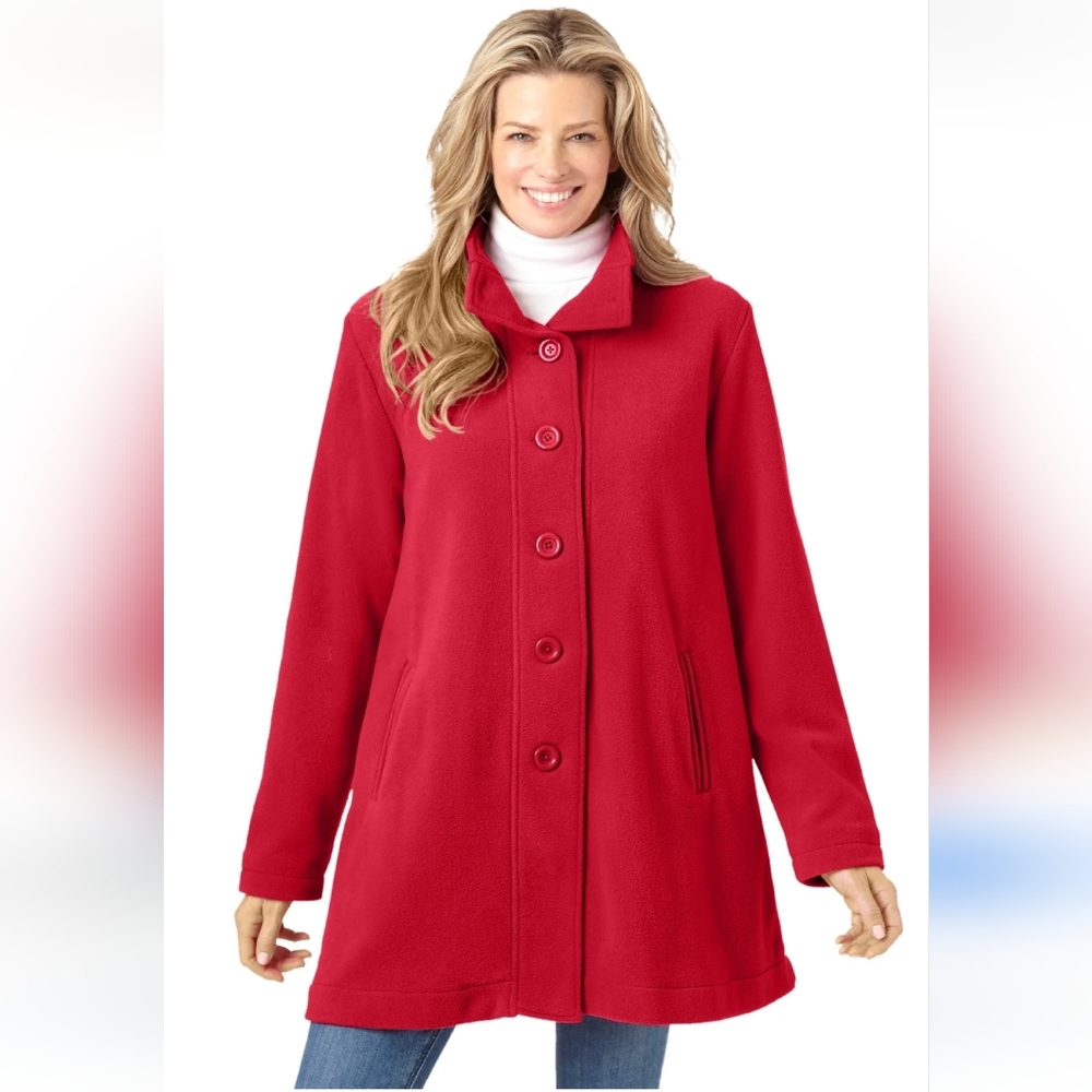 Woman Within Red Single-Breasted Wool Coat